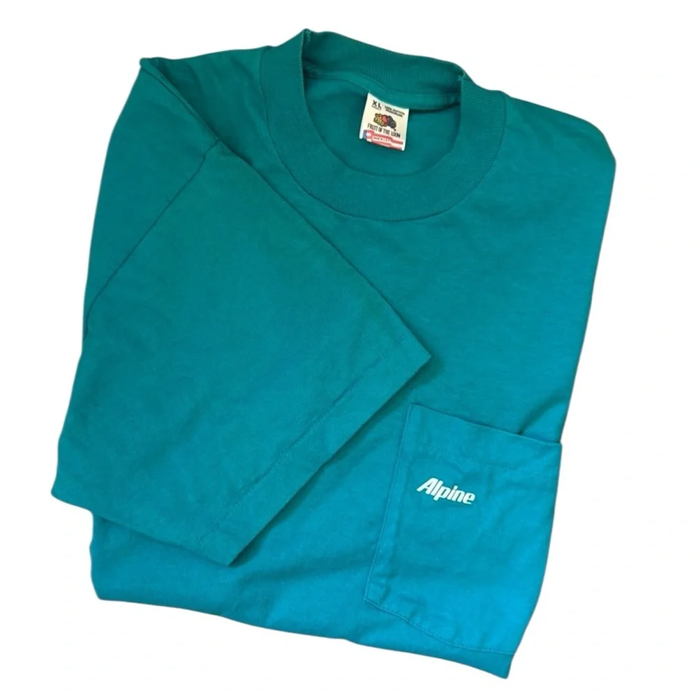 Vintage Single Stitch Pocket T-Shirt Alpine Cigarette Skier Blue 100% Cotton USA - Picture 3 of 14